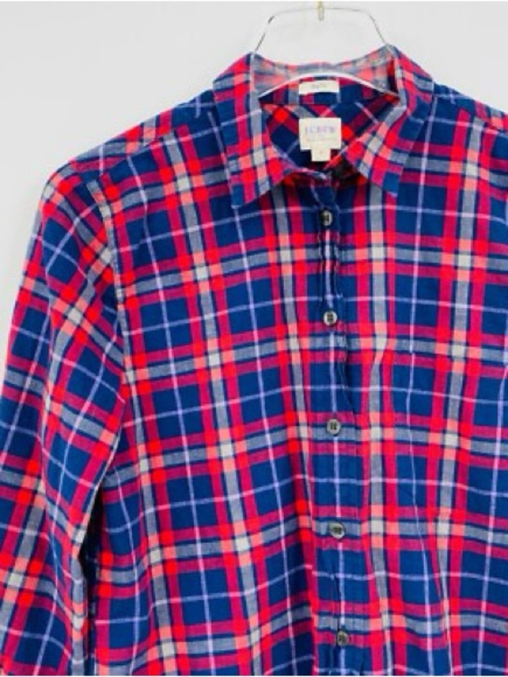 J. Crew Women’s Navy and Red Plaid Button-Down Shirt